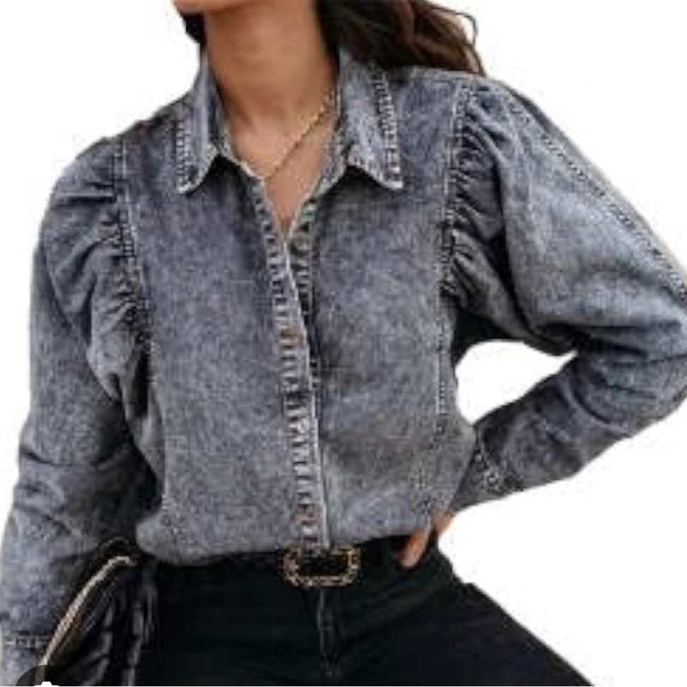 Stylish Denim Blue Button-Down Shirt for Women